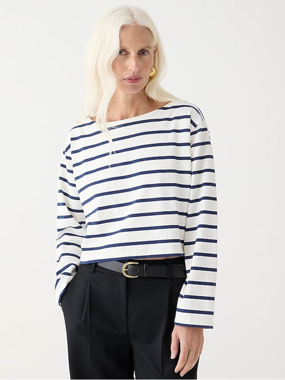 J. Crew Cropped Boatneck T-shirt in Mariner Cotton